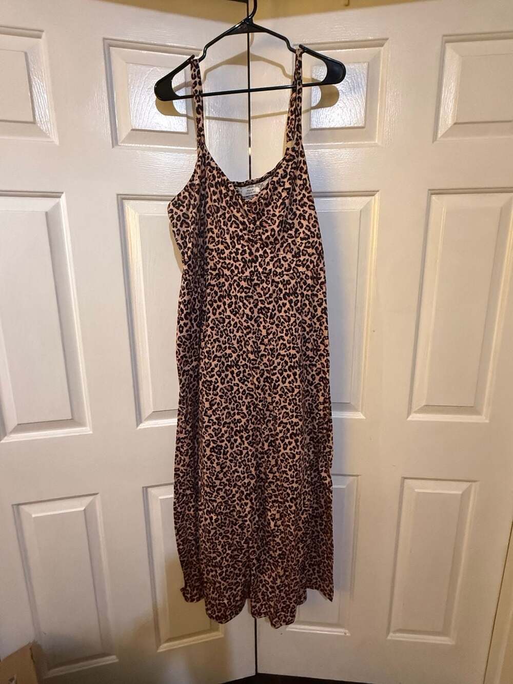Pinup Fashion Leopard Print Spaghetti Strap Maxi Dress with Ruched Bust Size 20W